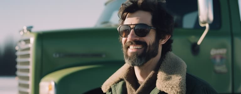 Trucker smiling next to their truck